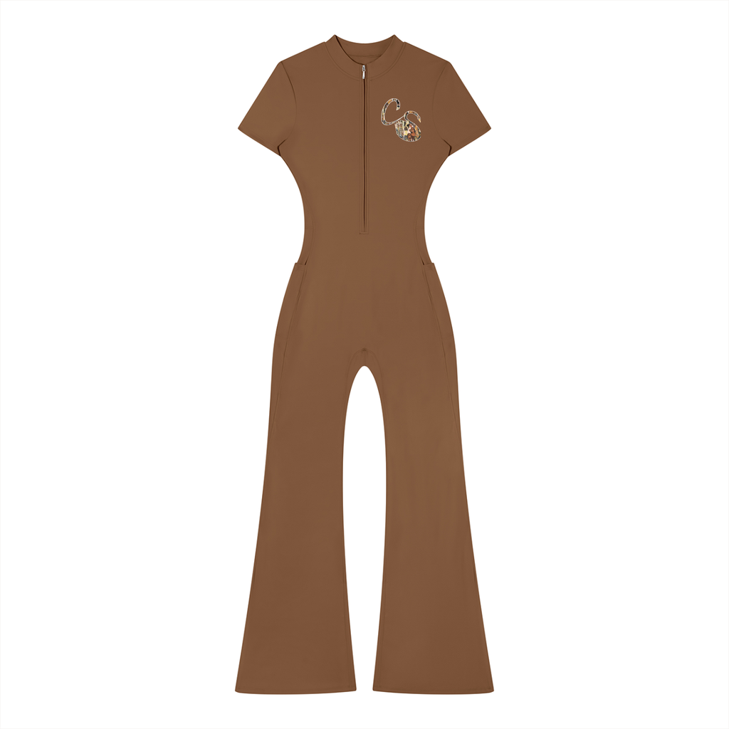 The Braided Glory Flared Leg Quarter-Zip Jumpsuit